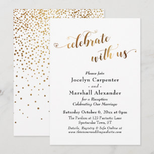 Goldschrift Feiern Sie mit uns Konfetti Hintergrun Einladung