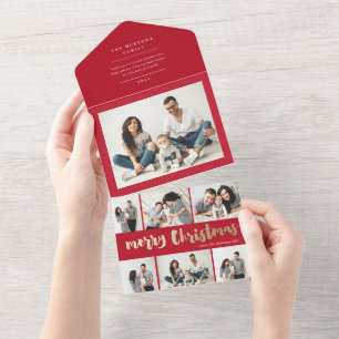 Goldschrift Frohe Weihnachten Multi-Foto-Feiertag  All In One Einladung