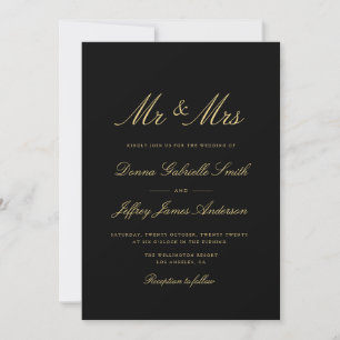 Goldschrift schwarz MR & MRS Einladung zur Hochzei