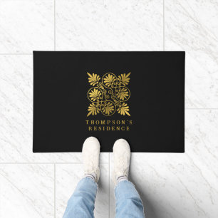Goldschwarz-Ancient-Griechisch-Meander-Monogramm Fußmatte
