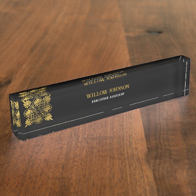 Goldschwarz-Ancient-Griechisch-Meander-Monogramm Namensplakette (Seite)