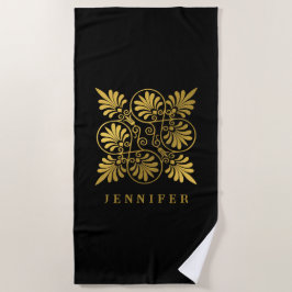 Goldschwarz-Ancient-Griechisch-Meander-Monogramm Strandtuch