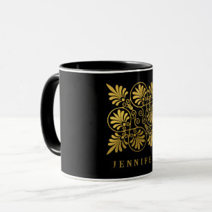 Goldschwarz-Ancient-Griechisch-Meander-Monogramm Tasse