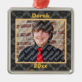 Goldschwarz und graue Damast Keepake-Ornament Silbernes Ornament