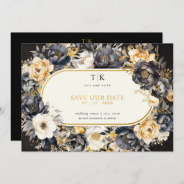 Goldschwarz-weiße Moody-Hochzeit Save The Date