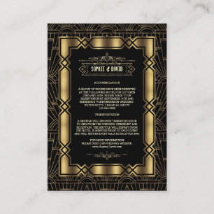 Goldschwarze Art Deco Gatsby 1920er Hochzeitsdetai Begleitkarte