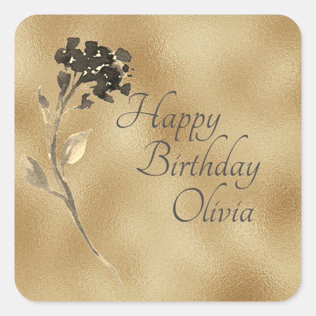 Goldschwarze Elegante Wasserfarben Quadratischer Aufkleber (Vorderseite)