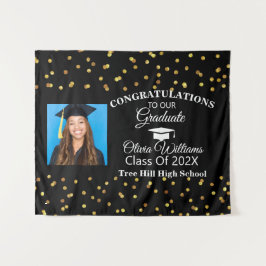 Goldschwarze Glückwunsch Graduate Foto Class 2021 Wandteppich