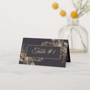 Goldschwarze Imitate Metallische Blumendesign Hoch Platzkarte