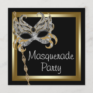 Goldschwarze Masken-Maskerade-Party Einladungen