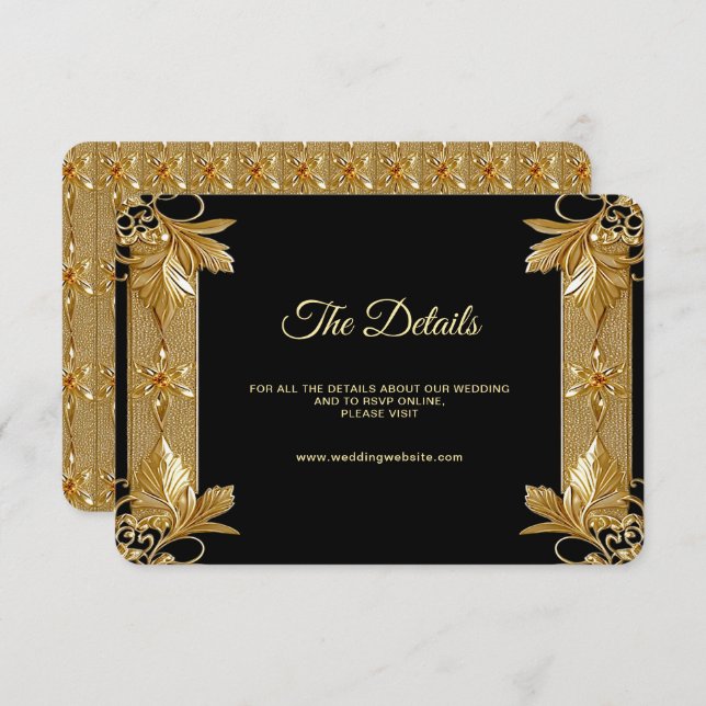 Goldschwarze Verzierte Blumen-Detail-Umschließungs Begleitkarte (Vorne/Hinten)