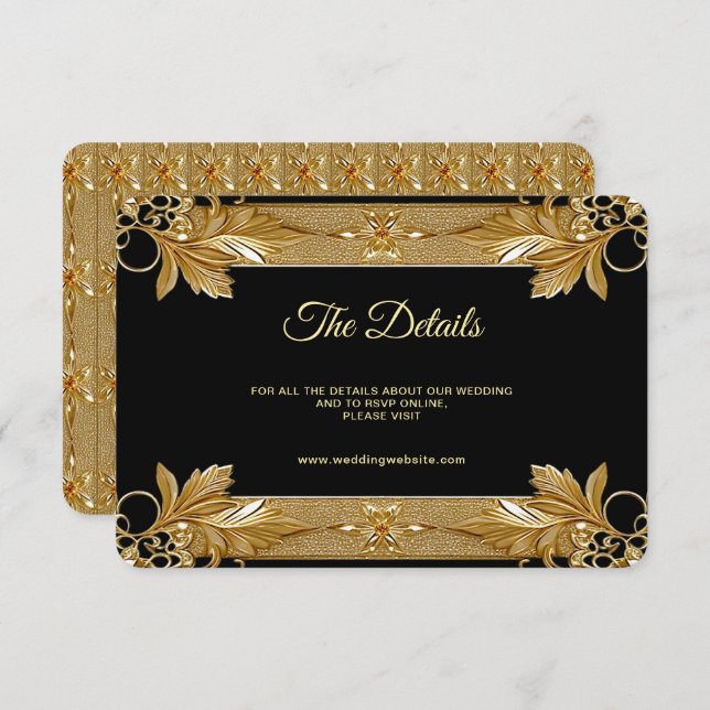 Goldschwarze Verzierte Blumen-Detail-Umschließungs Begleitkarte (Vorne/Hinten)