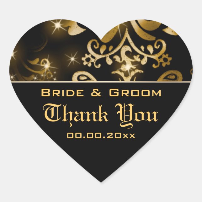 Goldschwarzer Hochzeitswinter "Danke" Herz-Aufkleber (Vorderseite)