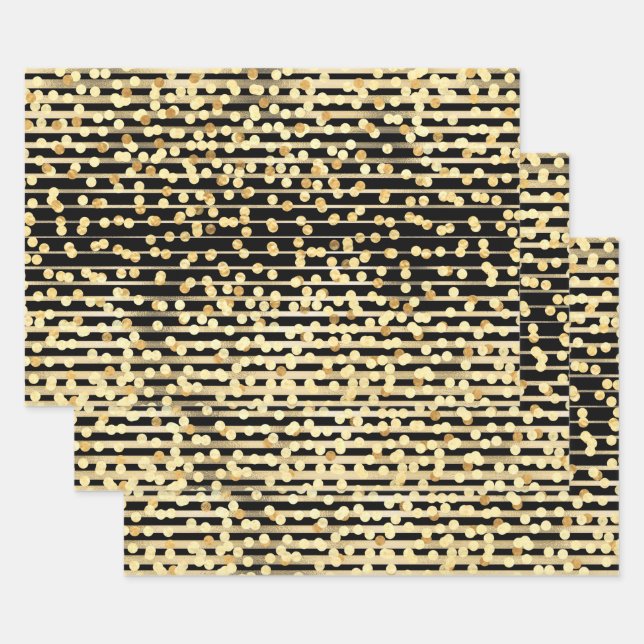 Goldschwarzer Konfetti-Glitzer funkelt Hollywood-C Geschenkpapier Set (Set)