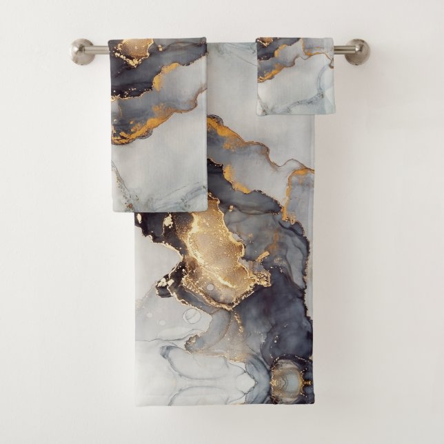 Goldschwarzer Marmor Hübsch Badhandtuch Set (Insitu)