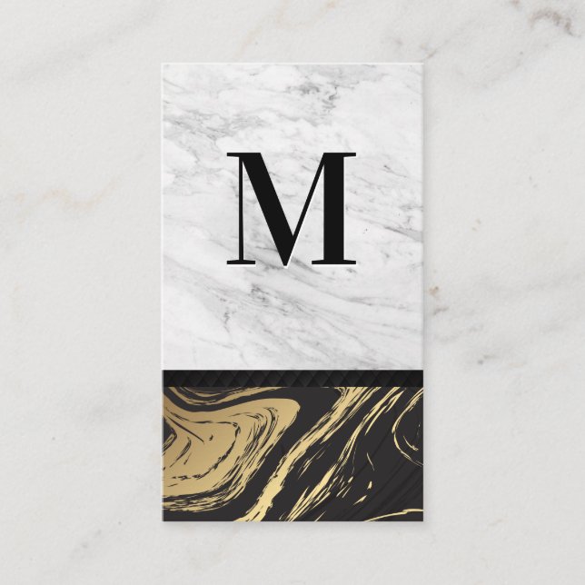 Goldschwarzer Marmor | Monogramm aus weißem Marmor Visitenkarte (Vorderseite)