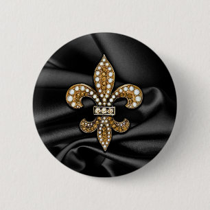 Goldschwarzes Lilien-Satin-Juwel Button