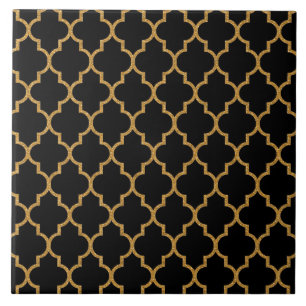 Goldschwarzes Quatrefoil Muster Fliese