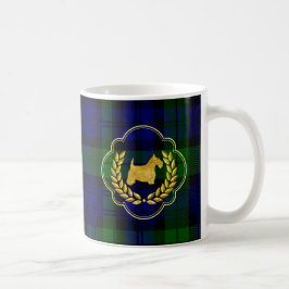 GoldScottie u. -Wreath auf kariertem Kaffeetasse