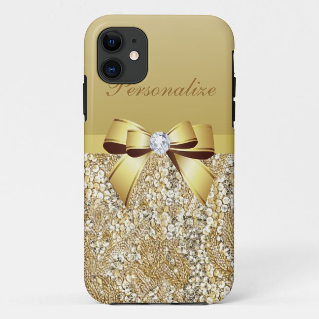GoldSequins, -bogen u. -diamant personalisiert Case-Mate iPhone Hülle (Rückseite)