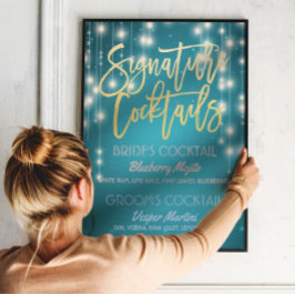 Goldsignatur Cocktail Drink Menü Hochzeitsdekor Poster