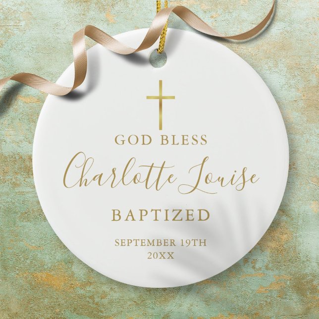 Goldsignatur Girl Boy Taufe Christening Keramik Ornament (Gold Signature Girl Boy Baptism Christening Ceramic Ornament)
