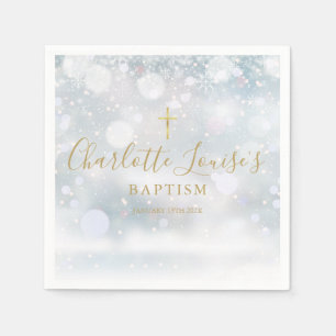 Goldsignatur-Script Wintertaufe Christening Serviette