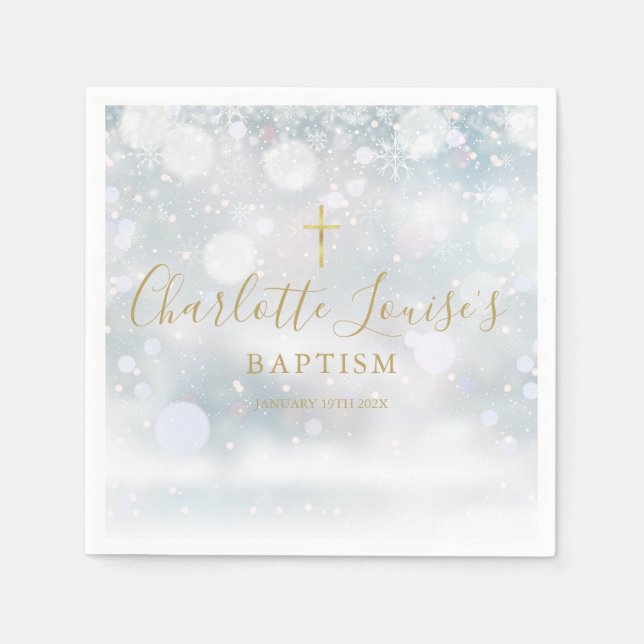 Goldsignatur-Script Wintertaufe Christening Serviette (Vorderseite)