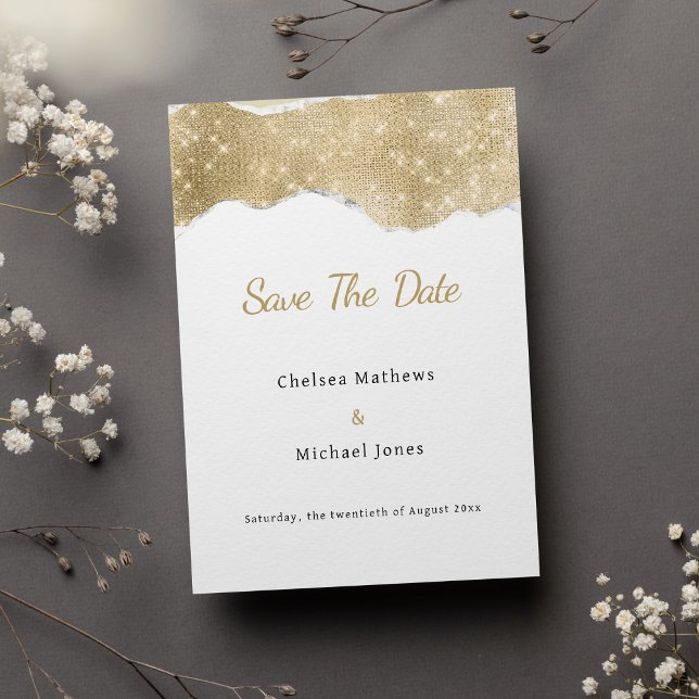 Goldsilber-Glitzer Glam Save the Date (Glam white gold silver glitter Save The Date)