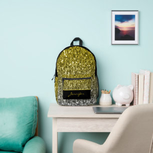 Goldsilber-Glitzer Glitzern, Individuelle Name Bedruckter Rucksack
