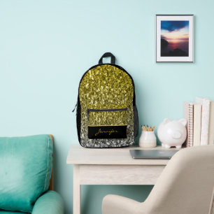 Goldsilber-Glitzer Glitzern, Individuelle Name Bedruckter Rucksack