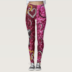 goldsilberne Strumpfhosen, Leggings, lang rosa Leggings