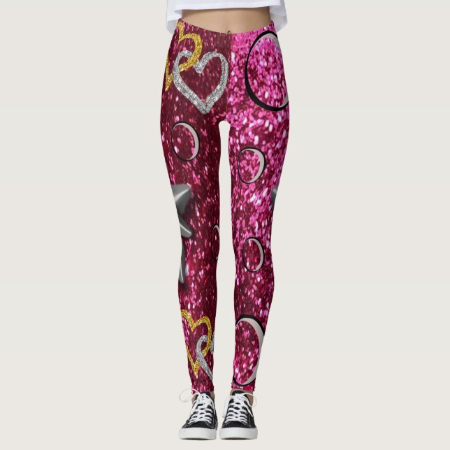goldsilberne Strumpfhosen, Leggings, lang rosa Leggings (Vorderseite)