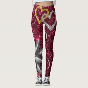 goldsilberne Strumpfhosen, Leggings, lang rosa Leggings