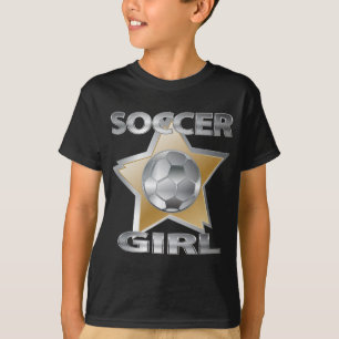 Goldsilberner Effektfußballmädchen-Sternentwurf T-Shirt