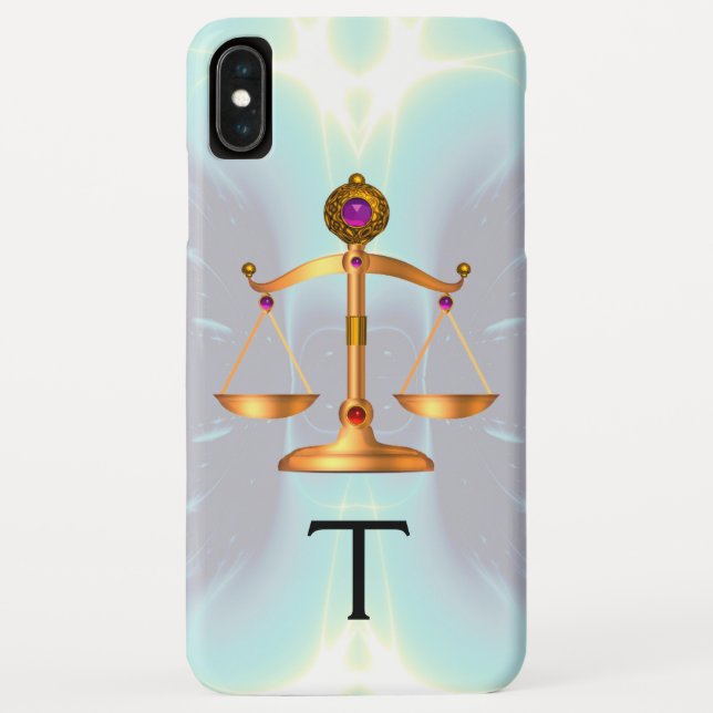 GOLDSKALEN DES RECHTS MIT GEM STONES MONOGRAM Aqua Case-Mate iPhone Hülle (Rückseite)