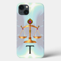 GOLDSKALEN DES RECHTS MIT GEM STONES MONOGRAM Aqua