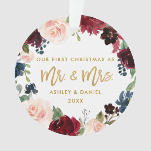 Goldskript-Aquarell-Blumenerstes Weihnachten Ornament