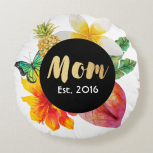 Goldskript-Mama-tropisches Blumen Rundes Kissen