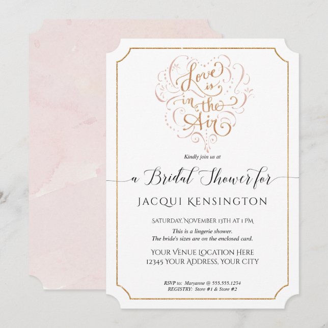Goldskripttypografie-Liebe in Air Brautparty Einladung (Vorne/Hinten)