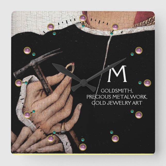 GOLDSMITH, WERTVOLLER METALWORKER, GOLD JEWELRY AR QUADRATISCHE WANDUHR (Vorderseite)