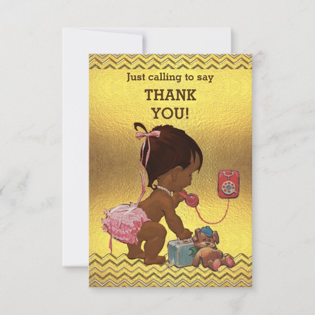 Goldsparren-ethnisches Baby am Telefon danken Dankeskarte (Vorderseite)
