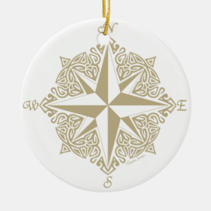 Goldstammes- Kompass-Rose Keramik Ornament