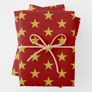 Goldstar auf Crimson Geschenkpapier Set
