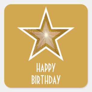 Goldstar-Aufkleber "Happy Birthday" gelb Quadratischer Aufkleber