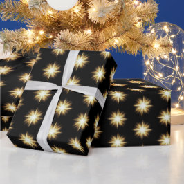 Goldstar-Fackeln auf schwarzem Umschlagpapier Geschenkpapier