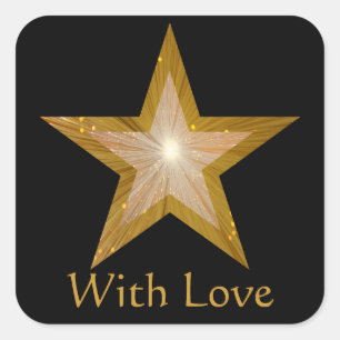 Goldstar "Mit Liebe", viereckiger Aufkleber schwar