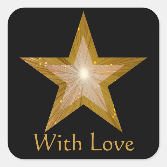Goldstar "Mit Liebe", viereckiger Aufkleber schwar (Vorderseite)