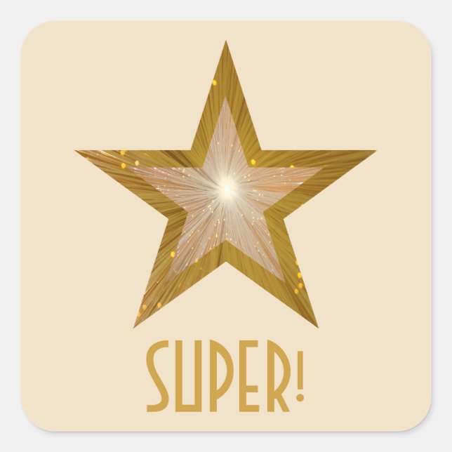 Goldstar "SUPER"-Aufkleber mit quadratischer Besch Aufkleber (Vorderseite)