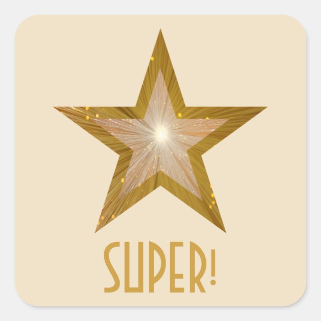 Goldstar "SUPER"-Aufkleber mit quadratischer Besch Quadratischer Aufkleber (Vorderseite)